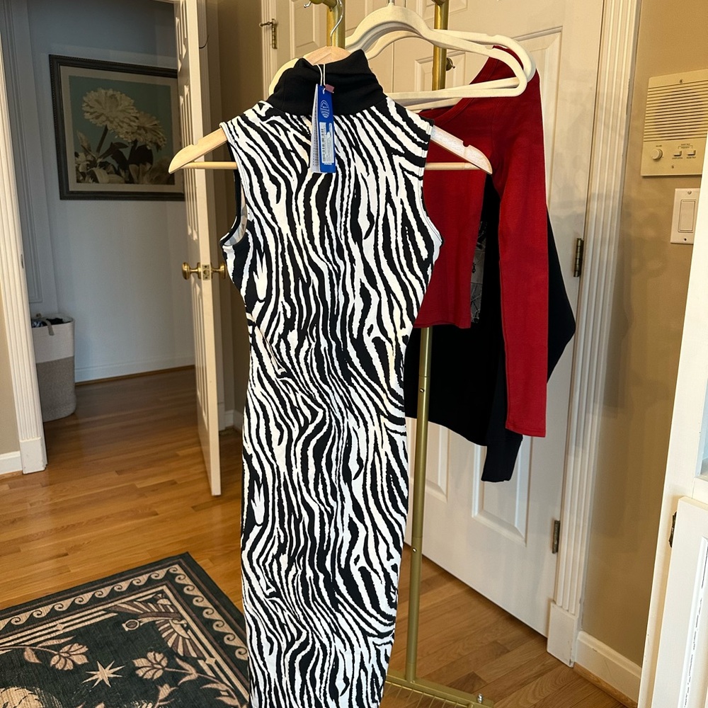 Adidas Originals All Over Zebra Print Sleveless Midi Dress NWT - Picture 8 of 12